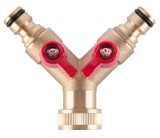 Distribuitor furtun gradina Y 3/4 metalic cu 2 valve si cuplaj rapid