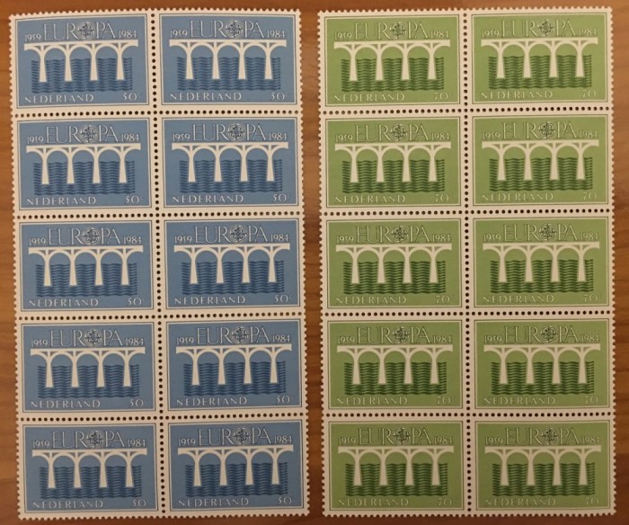 Netherlands 1984 10 x Europa CEPT in fold block Mi.1251-1252 MNH CC.012