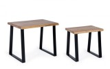 Cumpara ieftin Set 2 masute cu picioare din fier negru si blat lemn natur Artur 55 cm x 40 cm x 46 h; 41 cm x 35 cm x 40 h