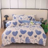 Cumpara ieftin Lenjerie de pat dublu cocolino,4 piese cu elastic,alba cu inimi albastre-A953, Jojo Home