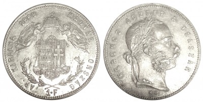 t673 UNGARIA 1 FORINT 1869 KB ARGINT APROAPE NECIRCULATA aUNC/UNC foto