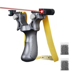 Set prastie plastic cu laser si set 200 bile 10 mm, 11.5 cm, cu boloboc, argintiu