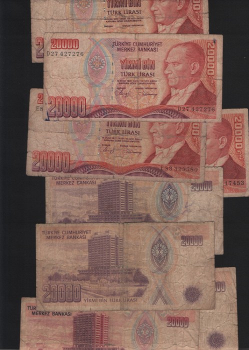 Turcia 20000 20.000 lire 1970(1995) VG-F pret pe bucata