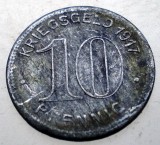 2.082 GERMANIA WWI 10 PFENNIG KRIEGSGELD 1917 STADT ELBERFELD, Europa, Zinc