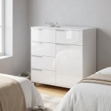Comoda Adore Diamond, 1 usa, 5 sertare, cu rotile, Alb Lucios, 85x44x81 cm