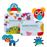 Leziter Puzzle logic forme lemn, Montessori, joc educațional, dezvoltare logică, 34 piese, 60 cărți