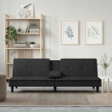 VidaXL Canapea extensibilă cu suporturi de pahare, negru, catifea