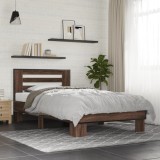 Cumpara ieftin Cadru de pat, stejar maro, 90x200 cm, lemn prelucrat și metal