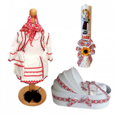 Set costum rochita traditionala, trusou si lumanare personalizata, decor foto