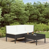 VidaXL Set mobilier de grădină cu perne, 3 piese, negru, poliratan 310186