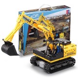 Excavator cu telecomanda CADA, set constructie din 544 piese, functii mobile mecanice, rotatie 360 grade, 400mAh, Double Eagle