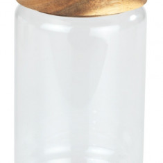 Recipient depozitare cu capac, Wenko, Vido, 0.7 L, 9 x 15.5 x 9 cm, sticla/lemn