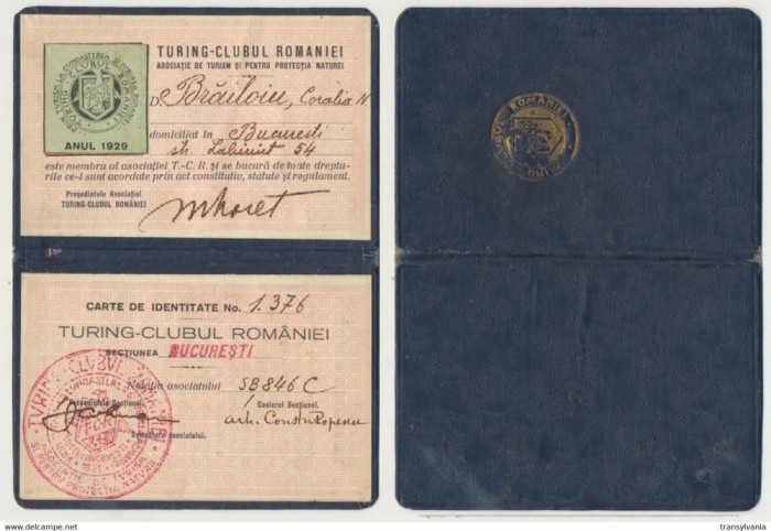 TCR Turing Clubul Romaniei legitimatie semnata Mihai Haret cu timbru din 1929