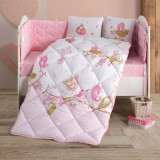 Cumpara ieftin Set Complet Lenjerie Patut Bebe Singer Birds V1 Roz (Bumbac 100%)