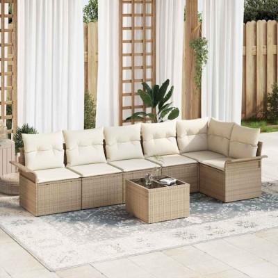 vidaXL Set de canapele pentru grădină cu pernă 7 pcs Bej Rattan poli 3354060 foto