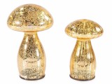 Cumpara ieftin Set 2 Ciupercute decorative sticla aurie cu led &Oslash; 11 cm x 18 H, &Oslash; 9,5 x 15 H