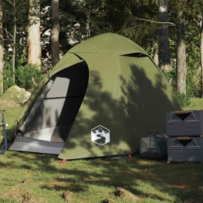 Cort camping cupolă 2 persoane verde măsliniu impermeabil foto