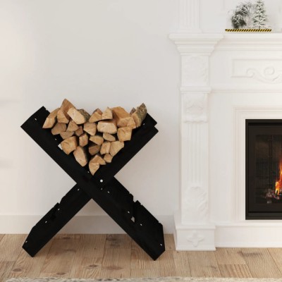 Gossi suport pentru busteni negru 47x39,5x48 cm lemn masiv de pin foto