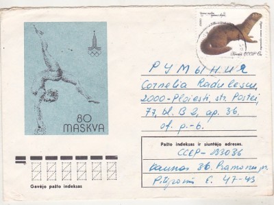bnk fil URSS Lithuania - plic ocazional JO Moscova 1980 - circulat catre Romania foto