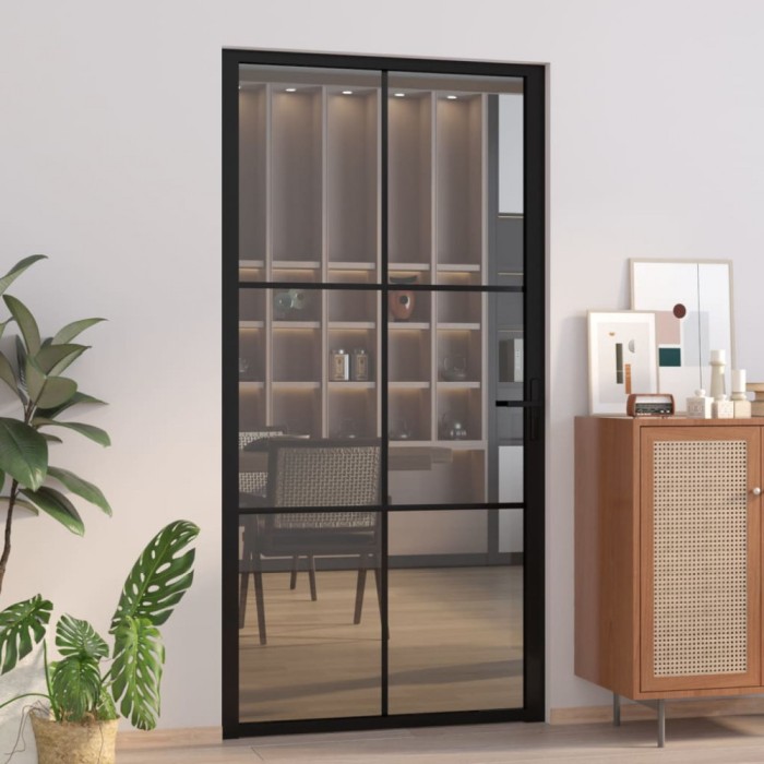 vidaXL Ușă de interior, 102,5x201,5 cm, Negru, sticlă ESG și aluminiu