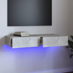 Comoda TV cu lumini LED, gri beton, 90x35x15,5 cm GartenMobel Dekor