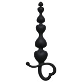 Rozariu anal FIRST TIME Beginners Beads, din silicon, cu inel de extracție &icirc;n formă de inimă, lungime 18 cm, negru