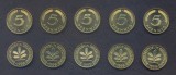GERMANIA █ RFG █ SET COMPLET DE MONEDE █ 5 Pfennig █ x5 buc █ 1996 █ A D F G J █ KM-107 █ UNC, Europa