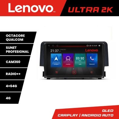 Navigatie Honda Civic 2016-2020 8 core QLED Qualcomm 4+64 360 Android Waze USB Navigatie Internet Youtube Radio Lenovo CarStore Technology