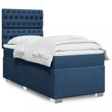 VidaXL Pat box spring cu saltea, albastru, 90x190 cm, textil