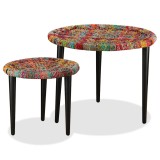 Cumpara ieftin Set masute cafea, 2 buc., detalii chindi impletite, multicolor