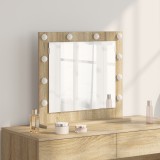 vidaXL Oglindă de toaletă cu lumini LED Stejar Sonoma 60x55x18 cm