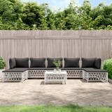vidaXL Set mobilier de grădină, 8 piese, cu perne, alb, oțel 3186906