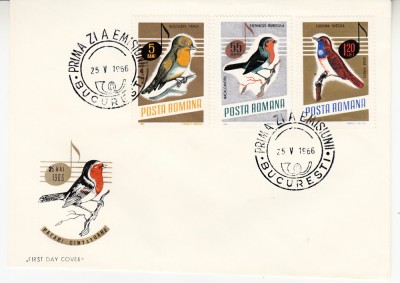 C12 - FDC Romania - Pasari cantatoare - LP630 - 1966 foto