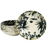 Set 6 farfurii adanci, 21 cm, Hawaii, Crem deschis cu frunze negre