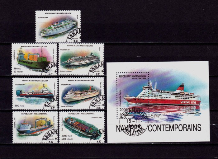 ✅(S3) Madagascar 1994 ,&quot;Nave maritime&quot;, complet serie+colita ,cota 8Euro,stamp.
