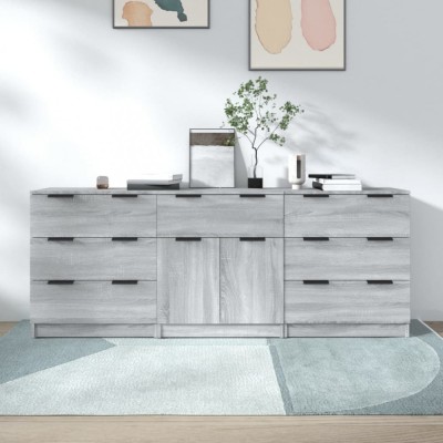 Servante, 3 piese, gri sonoma, lemn prelucrat foto