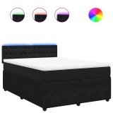 Cumpara ieftin Pat box spring cu saltea, negru, 140x200 cm, catifea
