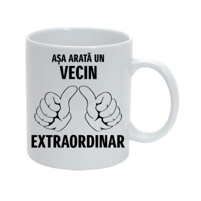 Cana alba personalizata &amp;quot;Asa arata un vecin extraordinar&amp;quot;, INOVATIX&amp;reg;. 330ml foto