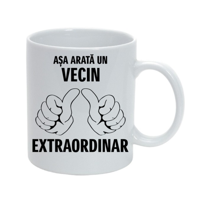 Cana alba personalizata &quot;Asa arata un vecin extraordinar&quot;, INOVATIX&reg;. 330ml