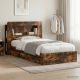 Cumpara ieftin Cadru de pat cu depozitare Stejar fumuriu 100 x 200 cm
