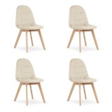 Set 4 scaune bucatarie/living, Artool, Bora, catifea, lemn, bej, 44.5x54x81.5 cm, Leobert