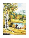 Cumpara ieftin Tablou peisaj pictat manual, La pescuit, 70x50cm ulei pe panza, Constantin Feraru
