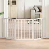 vidaXL Poartă pentru c&acirc;ini pliabilă, 3 panouri, alb, 150 cm, lemn plop 352180