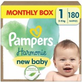 Scutece Pampers Harmonie, Nou nascut 1, 2-5 kg, pachet lunar de scutece, 180 buc