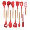Set 12 Ustensile Bucatarie Silicon Rosu, Maner Bambus, Antiaderente, Termorezistente, Bohmann