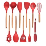Cumpara ieftin Set 12 ustensile bucatarie Bohmann, 160 x 120 x 120 mm, silicon, maner bambus, Rosu