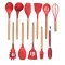 Set 12 ustensile bucatarie Bohmann, 160 x 120 x 120 mm, silicon, maner bambus, Rosu