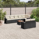 vidaXL Set mobilier de grădină cu perne, 9 piese, negru, poliratan 3224208