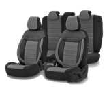 Set huse scaune textil cu piele ecologica COMFORT LINE Design - Gri-Negru cusatura gri