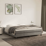 Cumpara ieftin Pat box spring cu saltea, gri deschis, 160x200 cm, catifea